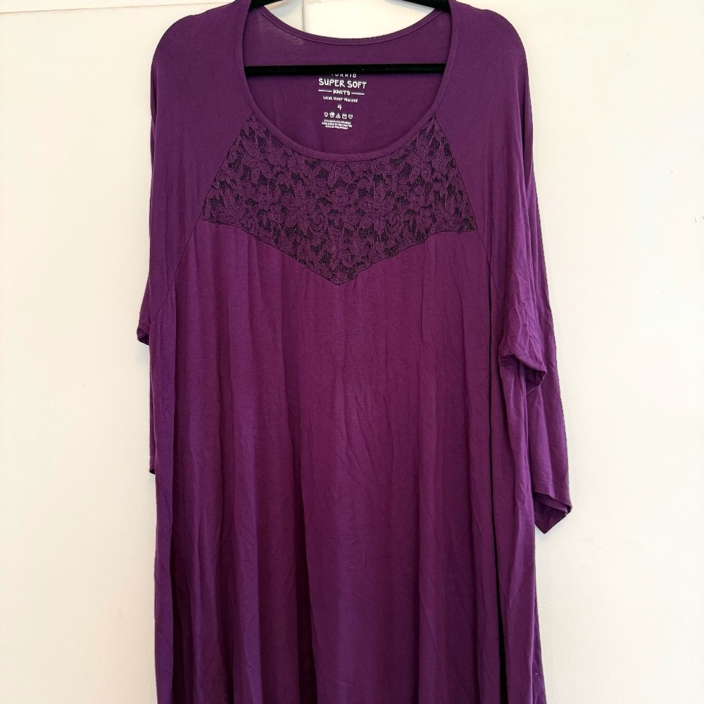 Torrid Purple Tunic with Lace Detail Size 4